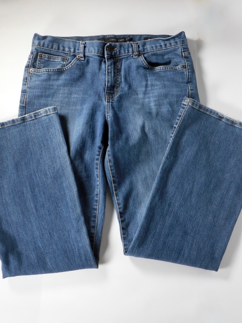 Calvin Klein Jeans Flare Womens Sz 31 12 Denim Blue Retro Medium Wash Y2K Fray